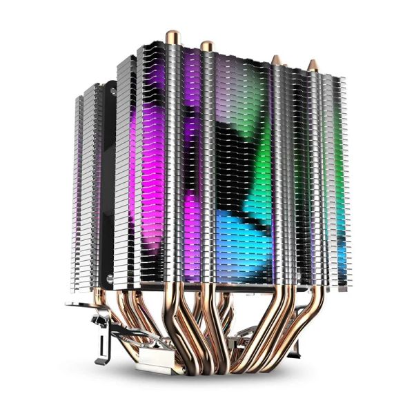 PADS CPU Cooler de ar 6 Tubos de calor Twintower dissipador de calor com fãs de LED de arco -íris de 90 mm para 775/1150/1155/1156/1366
