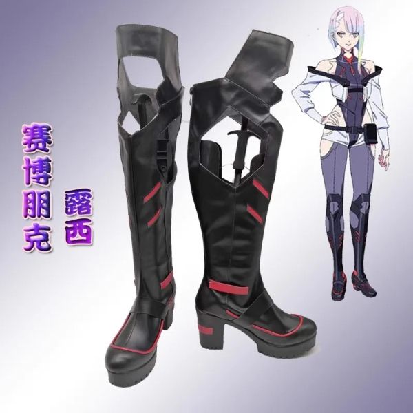 Anime Lucy Cosplay Sapatos Cyberpunk: Edgerunners PU Sapatos de couro de Halloween Boots de carnaval Cosplay adereços feitos personalizados feitos personalizados