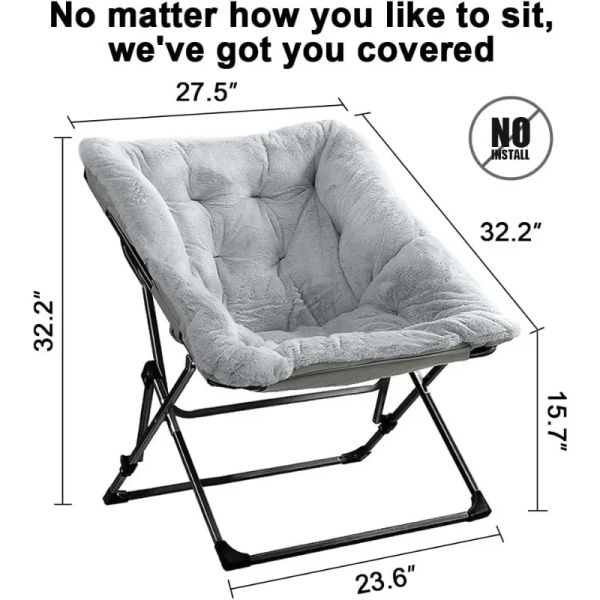 Cadeira de pires confortável de Oakham, cadeira dobrável de pêlo de pele para quarto e sala, cadeira de estar flexível para crianças adultos