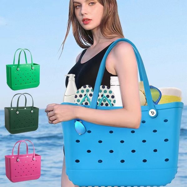 Verão bogg silicone praia grande bolsa de luxo eva plástico sacos de praia rosa doces azul damas e homens bolsa de cosméticos saco de cesta de pvc sacos de armazenamento de armazenamento