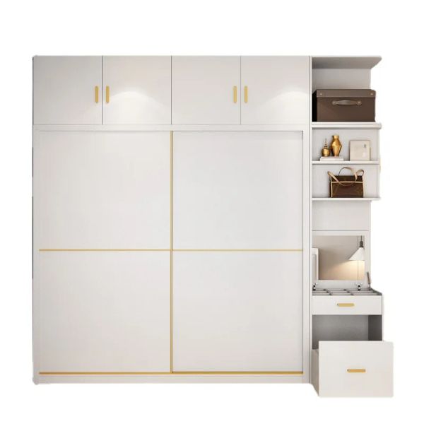 Moderne einfache Kleidung Garderobe Griffe goldene Holzschlafzimmer Weißer Kleiderschrank Teiler Kleiderbügel Rangement Chambre Haushaltsgegenstände