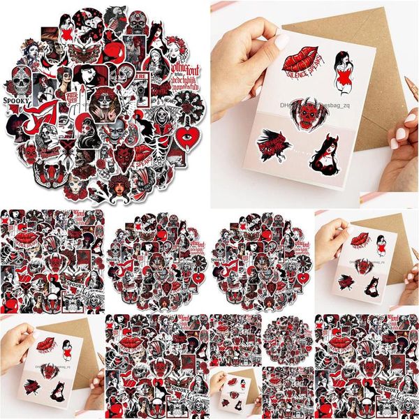 Bambini Adesivi per giocattoli da 50 pezzi da 50 pezzi rossi scuro horror gothic goth iti pacchetto per moto auto valigia per laptop skateboard drop drop drop drop dropeys toys g dhu4s