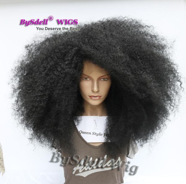 Premium Big Afro Kinky Curly Hair Wig Lace Synthetic Front Wig Curly deve comprimento Winky Curly Black Woman Wigs Front Wigs40977675