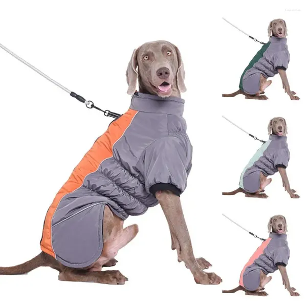 Vestuário para cães inverno raça grande parkas pescoço ajustável casaco impermeável reflexivo jaqueta de gola alta com fivela de tração