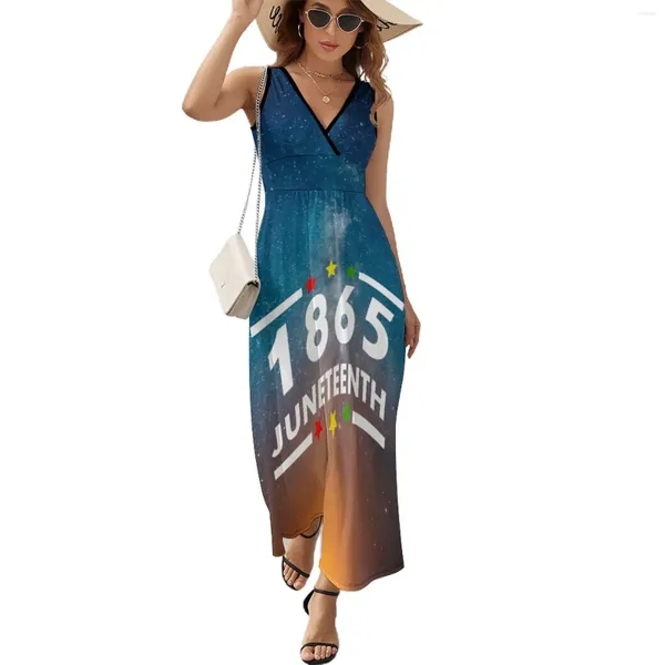 Lässige Kleider Happy Juneteenth Day Freedom 1865 Dress Street BOHO Beach Lange weibliche Clubmuster Maxi Geburtstagsgeschenk