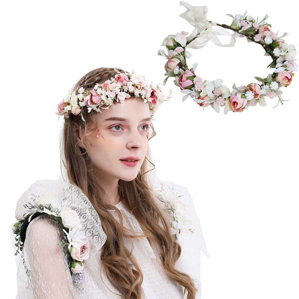 Super Unsterbliche koreanische Braut Reisefotografie Brautjungfer süße Simulation Rosenhaarband Blume Junge Corolla Hochzeitskranz