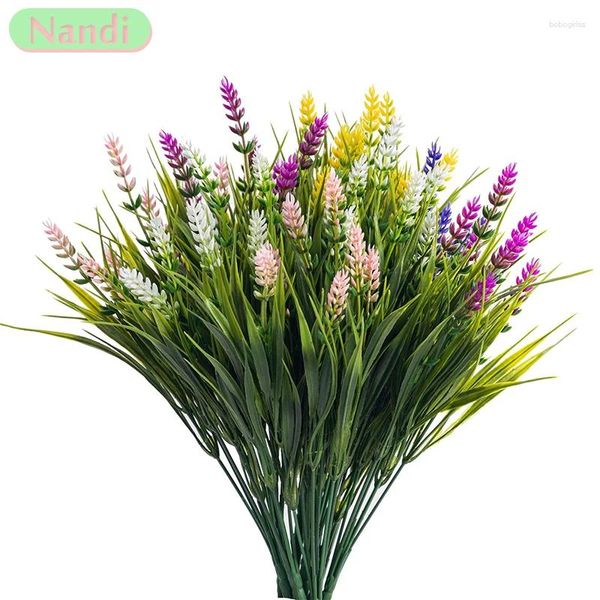 Flores decorativas 7 garfos românticos Provence lavanda 37 cm de decoração de casamento de plástico artificial Cereais de Natal plantas falsas