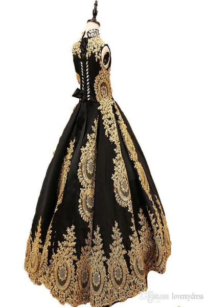 Abito per bambini per bambini Collaio ad alto colletto Golden Lace Black Black Flower Girl Dresss for Wedding Girl039s Lunghezza per bambini Festa Birthda5042631