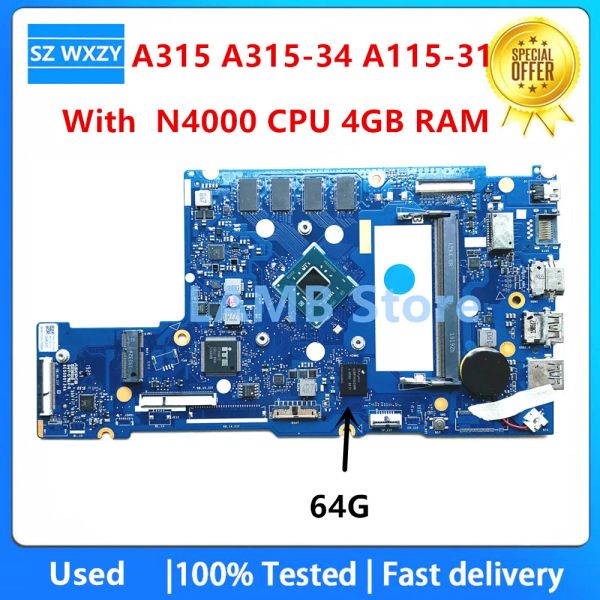 Motherboard für Aspire A315 A31534 A11531 Laptop Motherboard mit SR3S1 N4000 CPU 4G RAM 64G NB8609_PCB_MB_V4 NBHE411002 NB8612F02MB