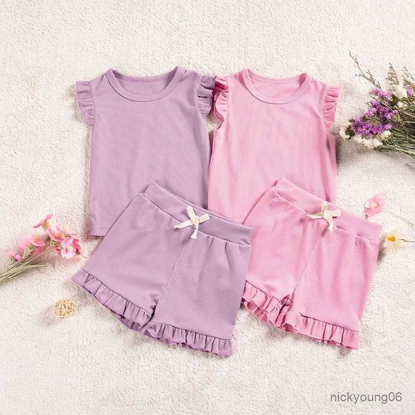 Set di abbigliamento set di vestiti per neonati set da 2 pezzi abiti estivi per bambini maglietta manica arruffato e pantaloncini per bambini abbigliamento