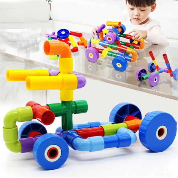 21-144 PCs Pfeifbaubau Block Race Sticks 3D Kinder DIY versammeln und fügen Spielzeug mit Blöcken Bildungsspielzeug für Kinder ein und setzen