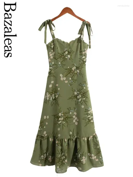 Lässige Kleider 2024 Frauen elegant grün floraldruck einstellen spaghetti gurds dada kleider rufeln Frauen sexy
