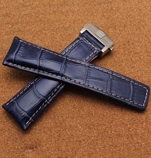 Neue Mode polierte dauerhafte Klappschnalle Deployment Watch Bänder handgefertigt blau Lederband 20mm 22 mm 24mm Uhrengurt Uhr AC3924084