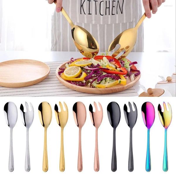 Set di stoviglie colorate cucchiai unici cupi di pasta utensili inossidabile insalata cucchiaio forcella tavoli da tavolo set di posate set oro