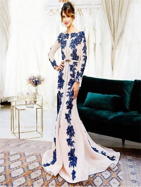 Arabiche Dubai Blue Appliques Abiti da sera musulmani eleganti abiti formali lunghi abiti da ballo più size abiti da festa per feste da festa DE S4297975