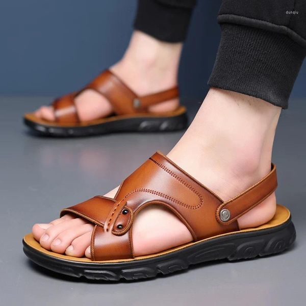 Sandalen 2024 Herrenmodem Handgemachte Ledersandale für Mann bequem und langlebiger Sommer im Freien in der Freien, große Größe 38-48