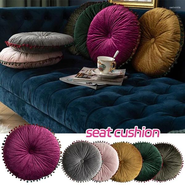 Travesseiro Sofá de sala de estar nórdica Sofá Solid Velvet Soft acolchoado redondo de abóbora Tatami Cadeira Tassels Decoração de casa