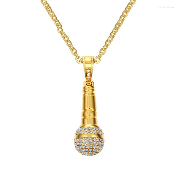 Anhänger Halsketten Hip Hop Rock Edelstahl Mikrofon Anhänger Halskette für Männer Rapper Schmuck Gold Silber Farbe
