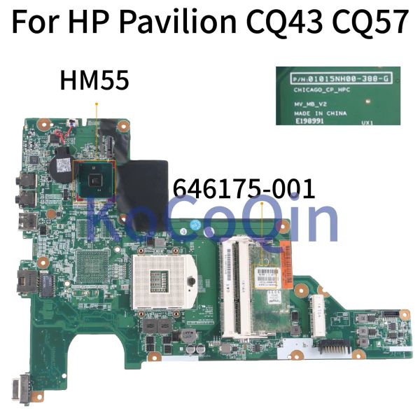 Motherboard Kocoqin Laptop Motherboard für HP Pavilion CQ43 CQ57 HM55 Mainboard 646175001 646175501 01015NH00388g