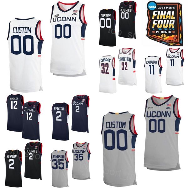 2024 Final Four College Uconn Huskies Jersey Connecticut Basketball 11 Alex Karaban 2 Tristen Newton 5 Stephon Castle 32 Donovan Clingan Cam Spencer Samson Johnson