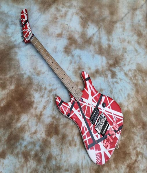 Relic Eddie van Halen Kramer 5150 Белая черная полоса красная электрогитара Большой направочная штанга Floyd Rose Tremolo Bocking Nut Whammy B8891052