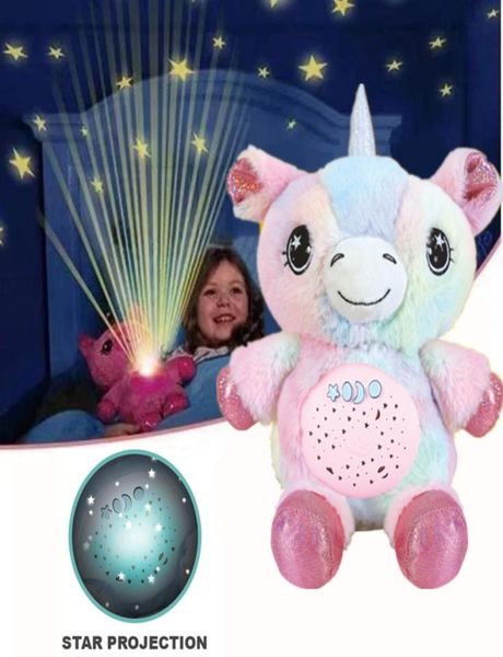 Фаршированное животное с легким проектором в животе утешительные игрушки плюшевые игрушечные ночные огни приятные щенки рождественские подарки для детей 3025481