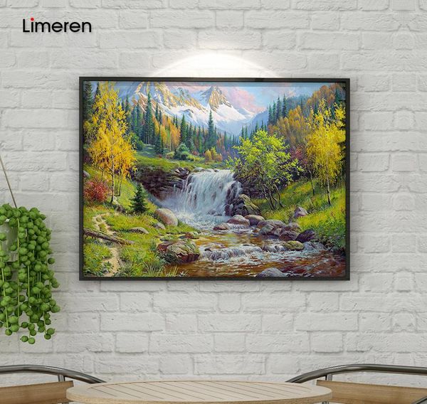 Раскрашивание маслом по номеру DIY Picture Waterfall Drawing на холст масла раскраски ручными ландшафтами наборы рисуют современные стены Art2157324