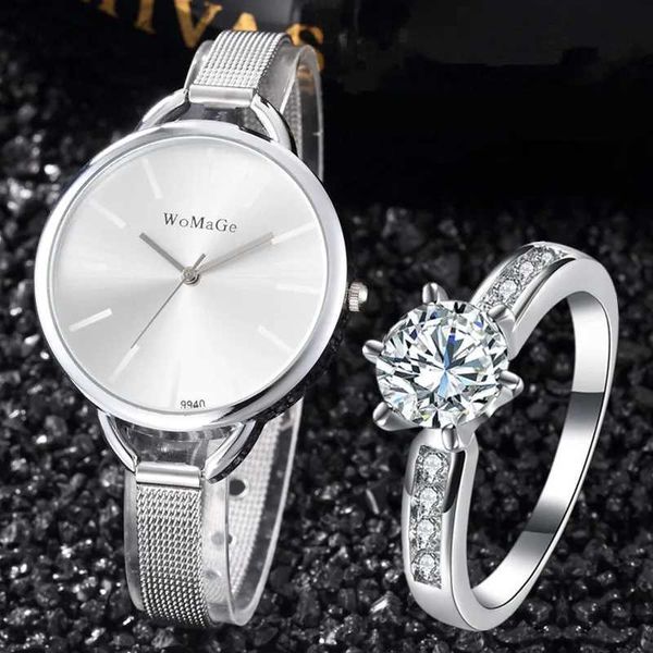 Женские часы роскошные женские часы 2022 золотые серебряные металлические браслеты часы с обручальным кольцом подарок дамы Quartz Ferst Watch Relogio Feminino 240409