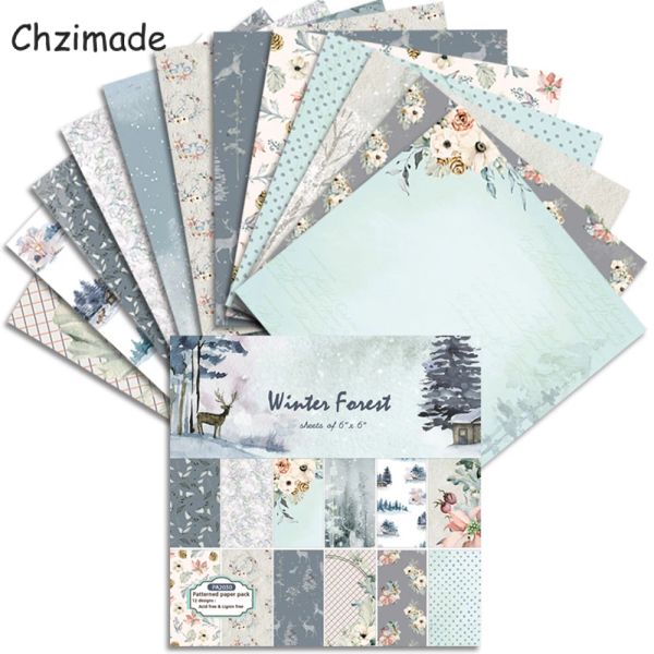 CHZIMADE 12 fogli di pacchetti di scrapbooking della foresta invernale Pacchi di carta Origami Art Crafte Artigianato Foto Fai.