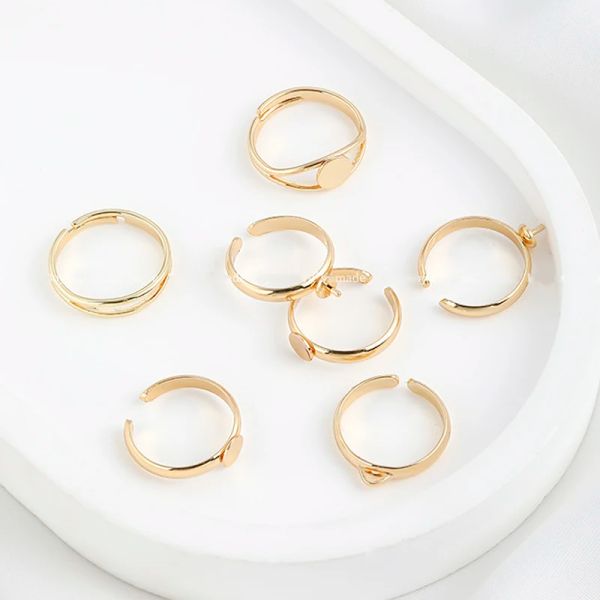 3pcs 14k Gold Brass Reding Ring Ring Configurações com copo de copo para meio perfuradas Pearl Beads Women Ring Jewelry Fazendo acessórios