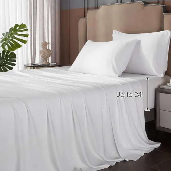 Bedding Sets White Bamboo Sheets LuxuryBreathable Cama de refrigeração sem sudor