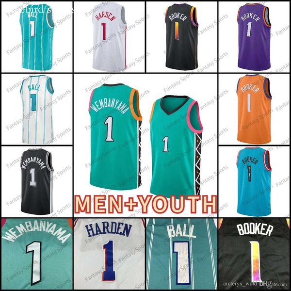 Maglie da basket per uomini per bambini lamelo 1 Victor Wembanyama James Harden Devin Booker Green Bianco Black Black Purple Mens ED MAESSIS