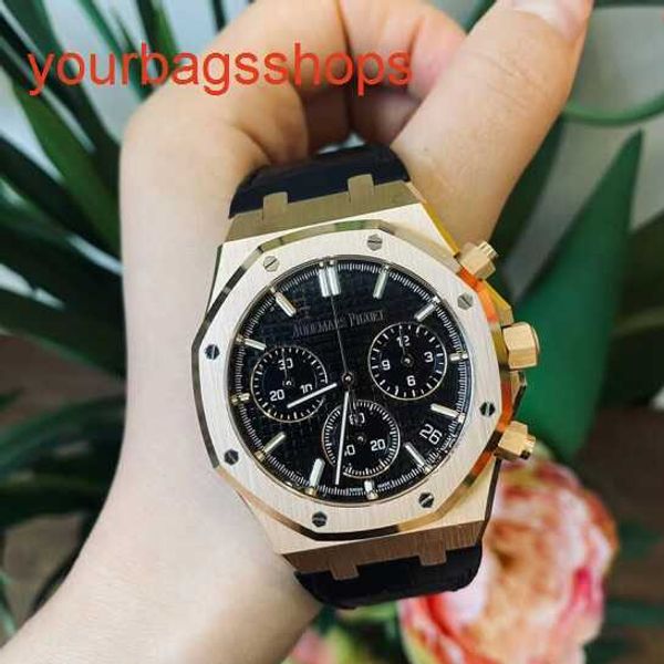 Top AP «Нарученные часы Royal Oak Series» 26240OR Rose Gold Black Belt Mens Mens Fashion Leisure Business Sports Back Transparent Mechanical Watch