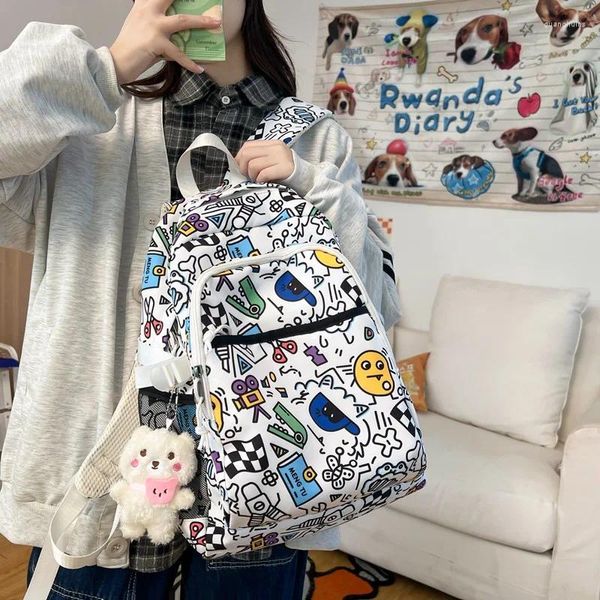 Okul çantaları Japon Minimalist Stil Gençler Erkek Kızlar Seyahat Backpack Schoolbags Graffiti Dizüstü Çantalar Sevimli Kitap Çantası