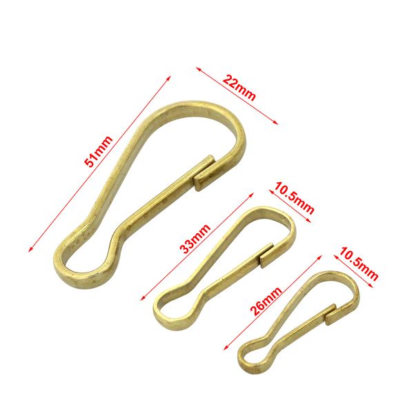 5pcs por atacado Solid Brass S-ring Cano Clasp dividido Chave de gancho de gancho de gancho de gancho de gancho sem primavera 25mm/ 33mm/ 51mm ganchos simples