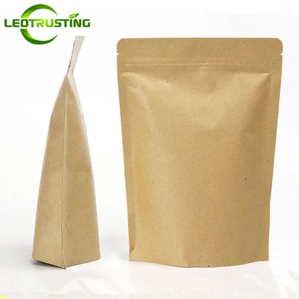 Accessoires 100pcs Dicke wiederverschließbare Kraftpapier -Zip -Lock -Verpackungsbeutel Stand Up Folie in Kaffeemehl Snack Geschenkbranddruckbeutel Beutel