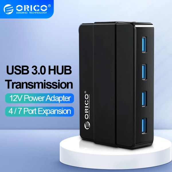 Hubs OricO 4 7 Porte USB 3.0 Hub ad alta velocità con adattatore di alimentazione da 12 V USB Splitter OTG Adapter per accessori per computer laptop desktop