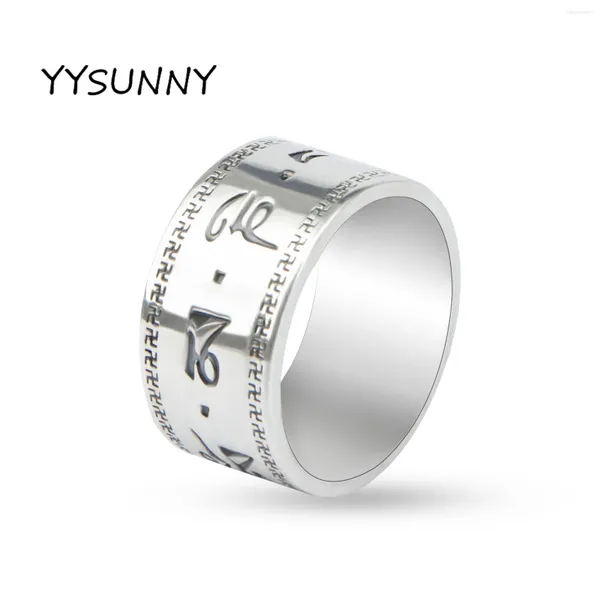 Ringos de cluster Yysunny Trendy Domineering S999 Anel de texto em relevo punk de prata para homens, jóias masculinas personalizadas