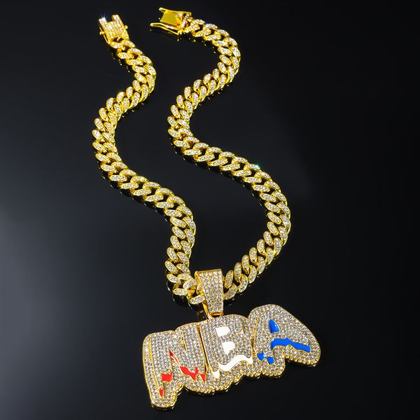 Hip Hop New All Diamond Letter Pendant Fashion Alloy Set Diamond Cuban Chain Juwely