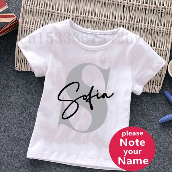 Nome da carta personalizada T-shirt Kids Boy Roupas iniciais personalizadas Tops de manga curta imprimindo crianças Teses casuais roupas de criança