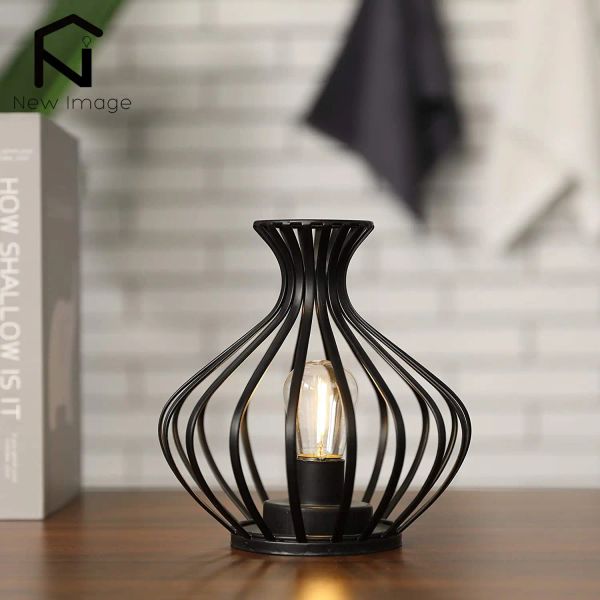 Vaso de flor preto em forma de vela de mesa lâmpada de mesa de luz noturna bateria alimentada por cabeceira decoração de casamento leve decoração de casa