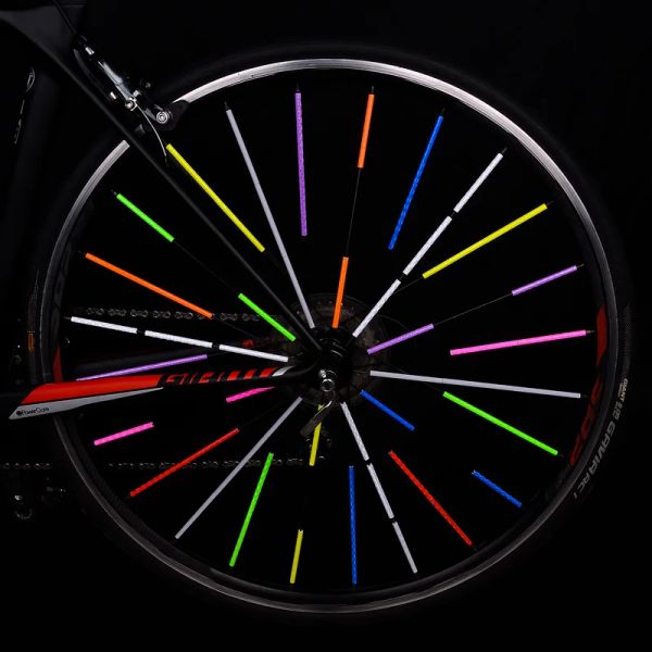 12pcs Bicycle Wheel Spots Slowes Reflexivo Adesivo Colorido Tubo Aviso Segurança Luz Diy Ciclismo Reflexor Reflexor Segurança Kit