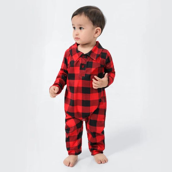 Ano Novo Família Plaid Print Family Combation Pijamas Xmas Meninas meninas meninas Meninas Camisa + calça do macacão Família Olhe para casa Conjunto