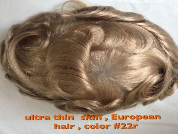 Ultra Thin Skin Men Toupee 002004mm Haarersatzfarbe 22R European Remy Human Hair Mentoupe System4288100