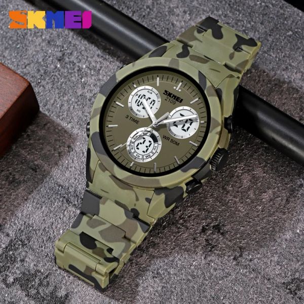 Skmei multifuncional 3 vezes Camuflagem militar contagem regressiva Digital Wristwatch Sports Watches Mens 5bar Alarme de Chrono à prova d'água