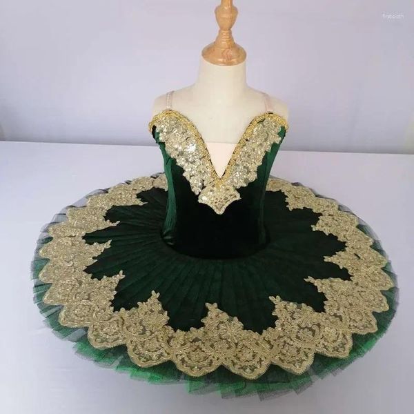 Stage Wear Dark Green Ballerina Tutu Professional Ballet Bambini bambini adulti Donne Pancake Dance Dress Girls Girls