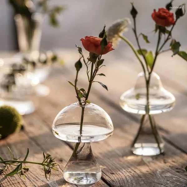 Vasos vasos de cogumelo fofos vaso de vidro hidropônico artesanato decoração para vasos de flores da sala de estar em casa