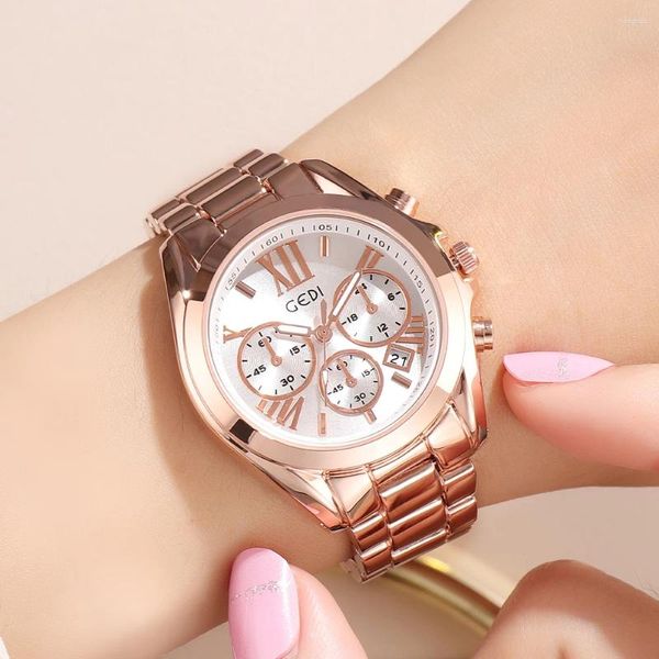 Armbanduhr Fashion Rose Gold Quarz Armband Uhr für Frau Luxus Edelstahlgurt Date 3atm Wasserfestigkeit Damen Uhren Geschenk