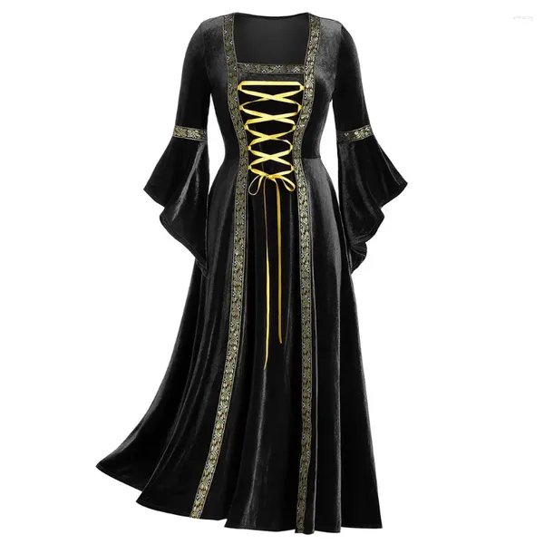 Vestidos casuais 2024 Vestido de bruxa medieval Para mulheres legais Bandagem de manga longa Lace Lace Up Carnival Party Clothing