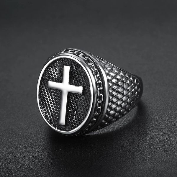 Religião clássica Cruz 14k anel de ouro punk jesus anel cristão anel masculino bump lace padrão jóias brotoshipping store